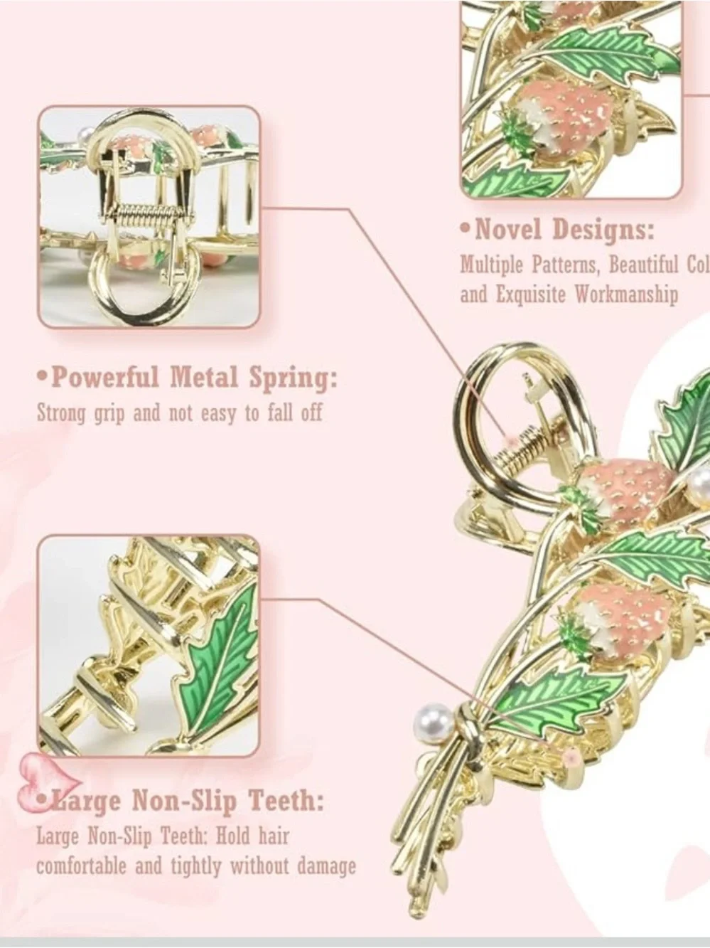 Anthropologie Gold-Tone Strawberry & Floral Brooch Trio - Green, Pink, Red